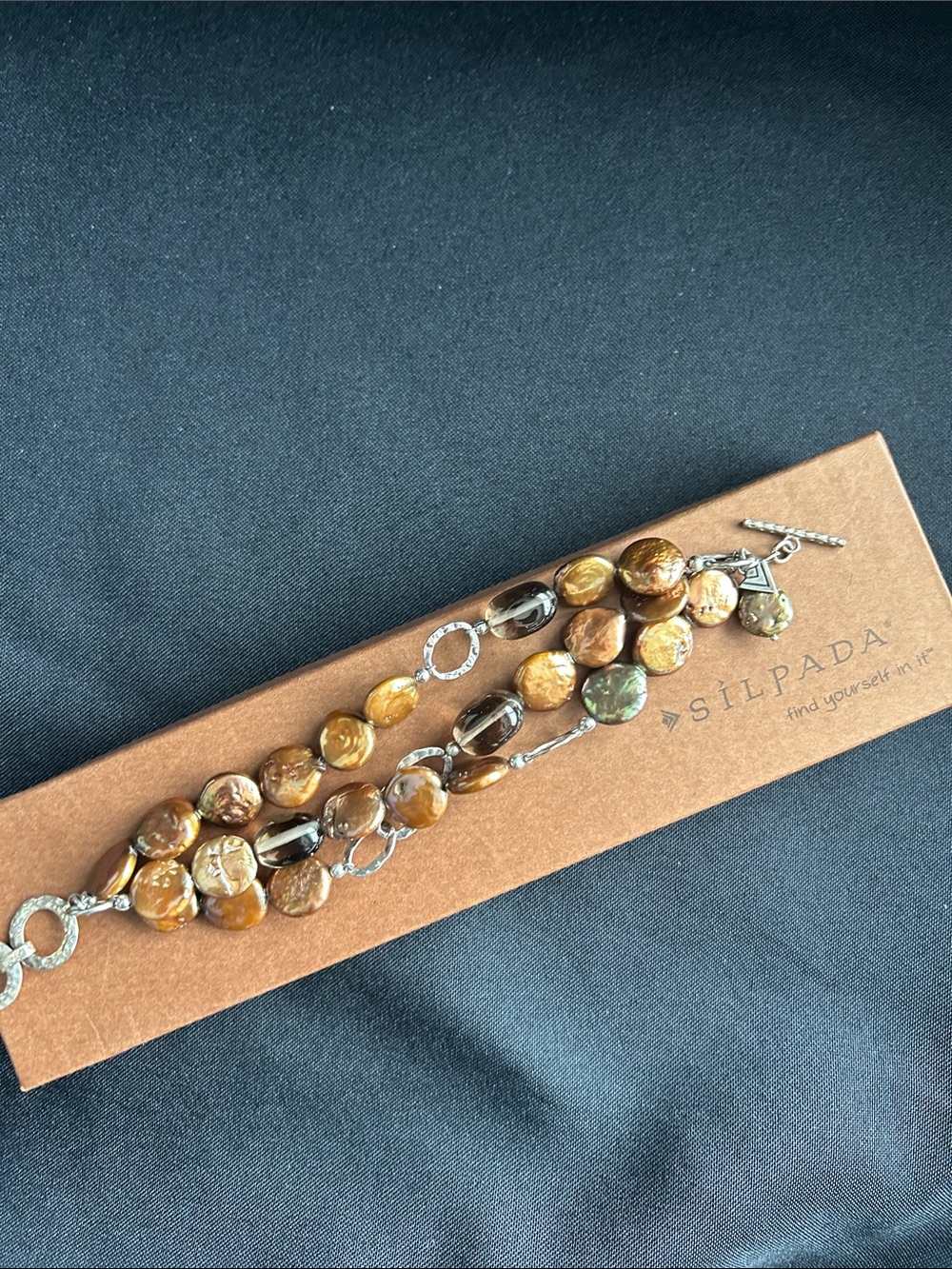 Silpada B1850 Bronze Coin Pearl Beaded Toggle Bracelet
